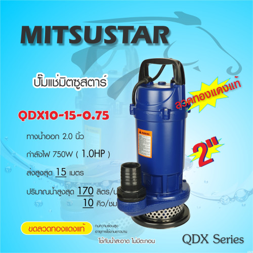 MITSU (มิตซู) ปั๊มแช่ ไดรโว่ ปั๊มจุ่ม STAR 2นิ้ว 750W QDX10-15-0.75